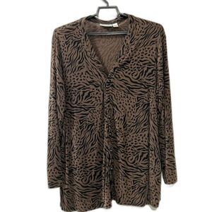 Private Edition by Chicos Black Brown Animal Print Zebra Long Sleeve Top Size 3